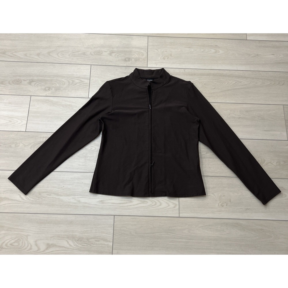 Eileen Fisher‎ Two Way Full Zip Jacket Brown Stand Up Collar Stretch Size Sm